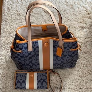 Navy blue and orange Coach purse